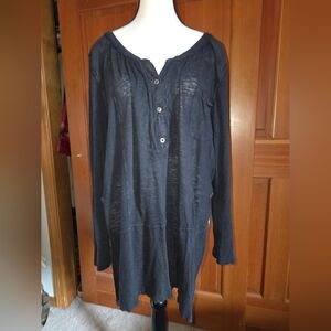 We The Free Black flowy Tunic Button Neck/Sleeve Size L